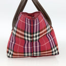 BURBERRY Nova Check Blue Label Hand Bag Nylon Leather Red Silver Auth 174065A-4