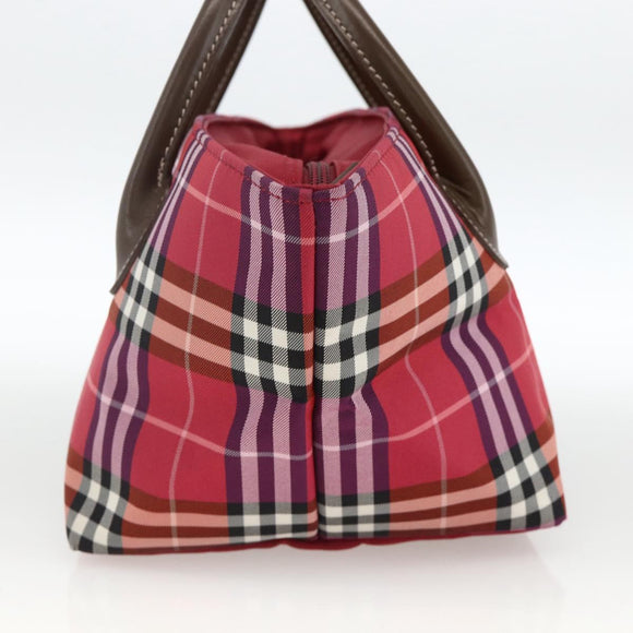 BURBERRY Nova Check Blue Label Hand Bag Nylon Leather Red Silver Auth 174065A