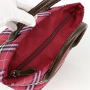 BURBERRY Nova Check Blue Label Hand Bag Nylon Leather Red Silver Auth 174065A-6