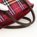 BURBERRY Nova Check Blue Label Hand Bag Nylon Leather Red Silver Auth 174065A-7