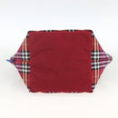 BURBERRY Nova Check Blue Label Hand Bag Nylon Leather Red Silver Auth 174065A-5