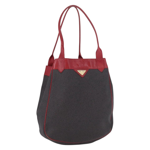 SAINT LAURENT Tote Bag PVC Leather Gray Red gold Auth 174066