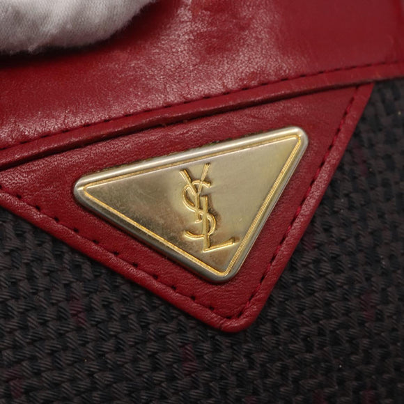 SAINT LAURENT Tote Bag PVC Leather Gray Red gold Auth 174066