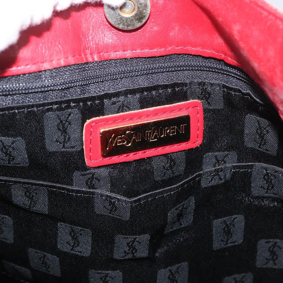 SAINT LAURENT Tote Bag PVC Leather Gray Red gold Auth 174066