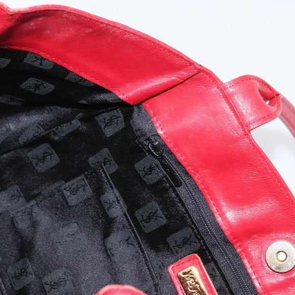 SAINT LAURENT Tote Bag PVC Leather Gray Red gold Auth 174066
