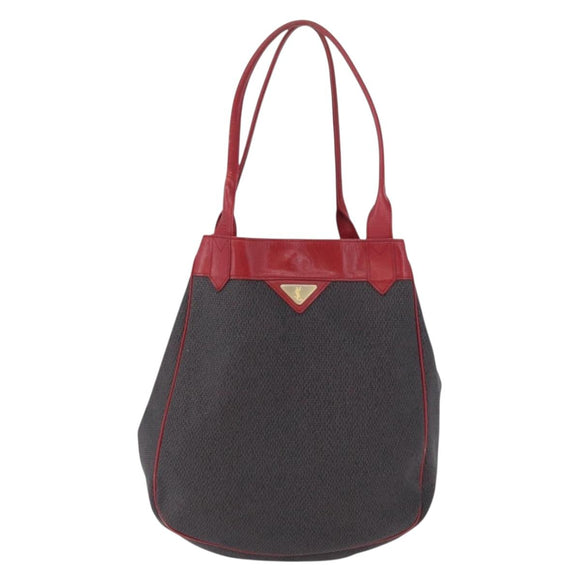 SAINT LAURENT Tote Bag PVC Leather Gray Red gold Auth 174066