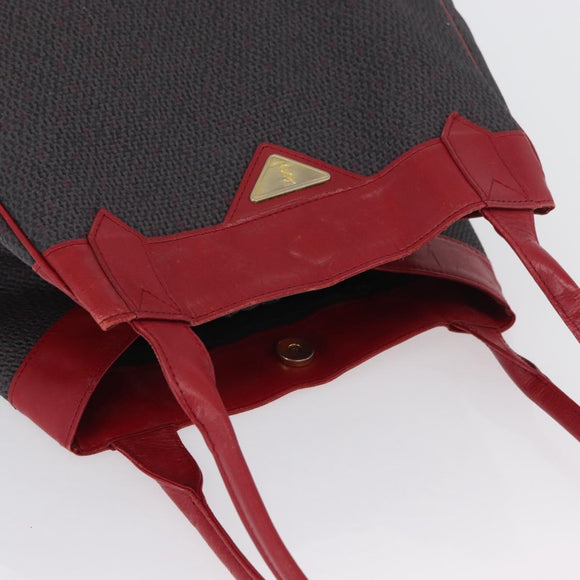 SAINT LAURENT Tote Bag PVC Leather Gray Red gold Auth 174066