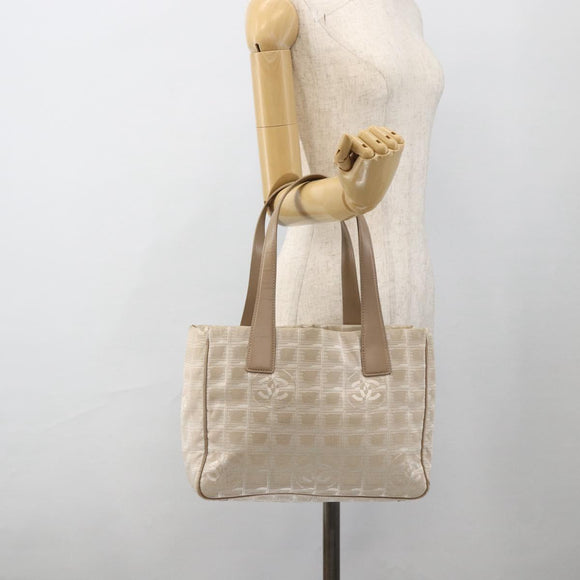 CHANEL New Travel Line Tote Bag Beige CC Auth 174068