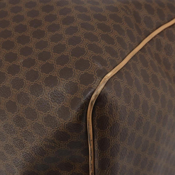 CELINE Macadam Canvas Boston Bag PVC Leather Brown Gold Auth 174071A