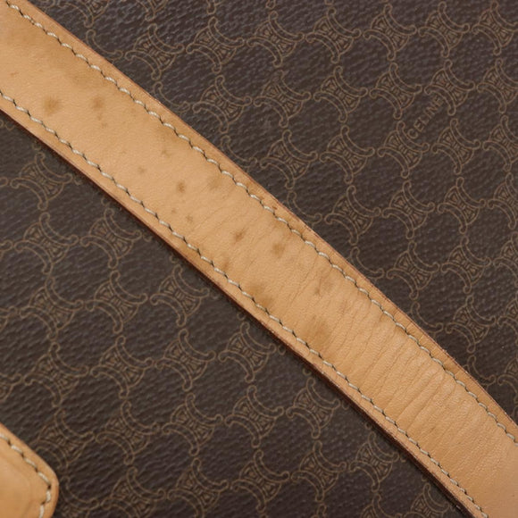 CELINE Macadam Canvas Boston Bag PVC Leather Brown Gold Auth 174071A