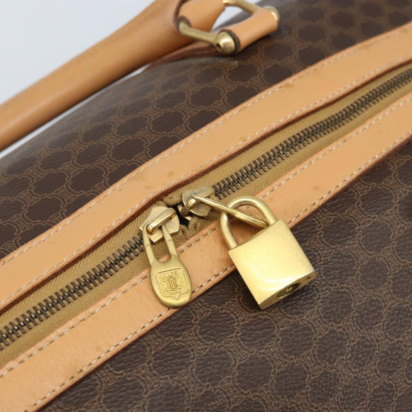 CELINE Macadam Canvas Boston Bag PVC Leather Brown Gold Auth 174071A