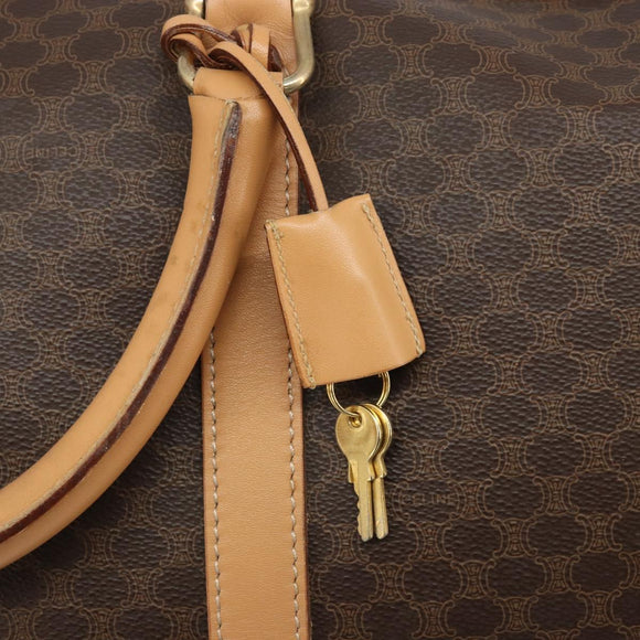 CELINE Macadam Canvas Boston Bag PVC Leather Brown Gold Auth 174071A