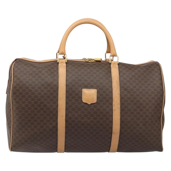 CELINE Macadam Canvas Boston Bag PVC Leather Brown Gold Auth 174071A