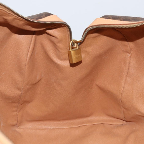 CELINE Macadam Canvas Boston Bag PVC Leather Brown Gold Auth 174071A
