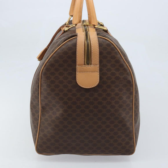 CELINE Macadam Canvas Boston Bag PVC Leather Brown Gold Auth 174071A
