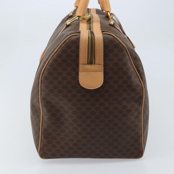 CELINE Macadam Canvas Boston Bag PVC Leather Brown Gold Auth 174071A