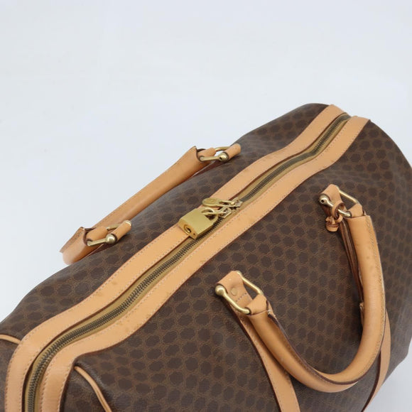CELINE Macadam Canvas Boston Bag PVC Leather Brown Gold Auth 174071A