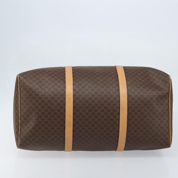 CELINE Macadam Canvas Boston Bag PVC Leather Brown Gold Auth 174071A