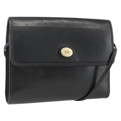 Christian Dior Shoulder Bag Leather Black Gold Auth 174078