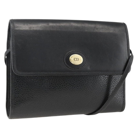 Christian Dior Shoulder Bag Leather Black Gold Auth 174078