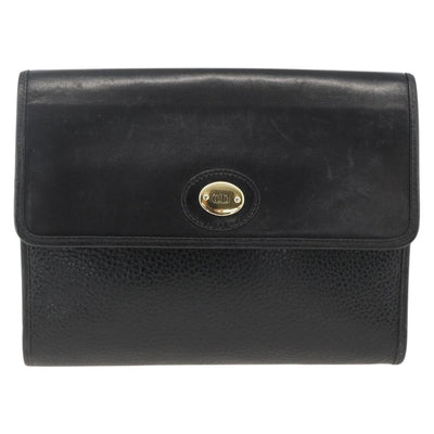 Christian Dior Shoulder Bag Leather Black Gold Auth 174078 - 0