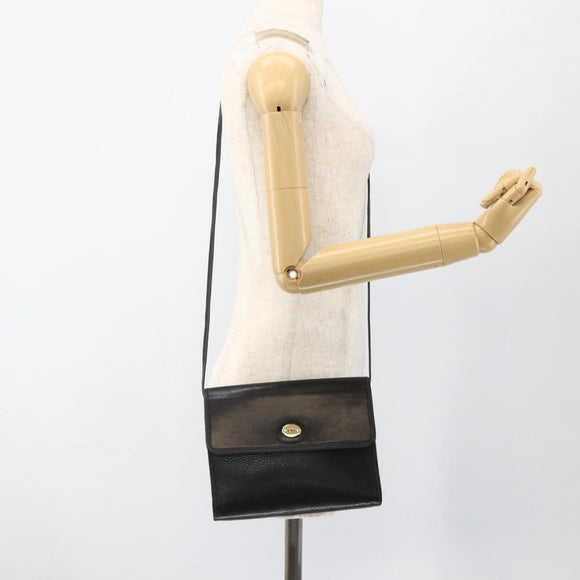 Christian Dior Shoulder Bag Leather Black Gold Auth 174078