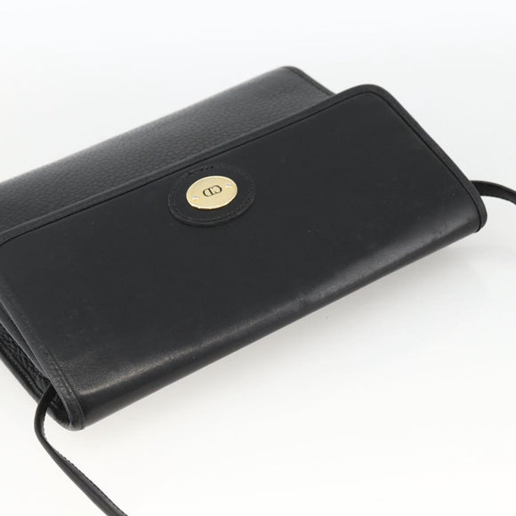 Christian Dior Shoulder Bag Leather Black Gold Auth 174078