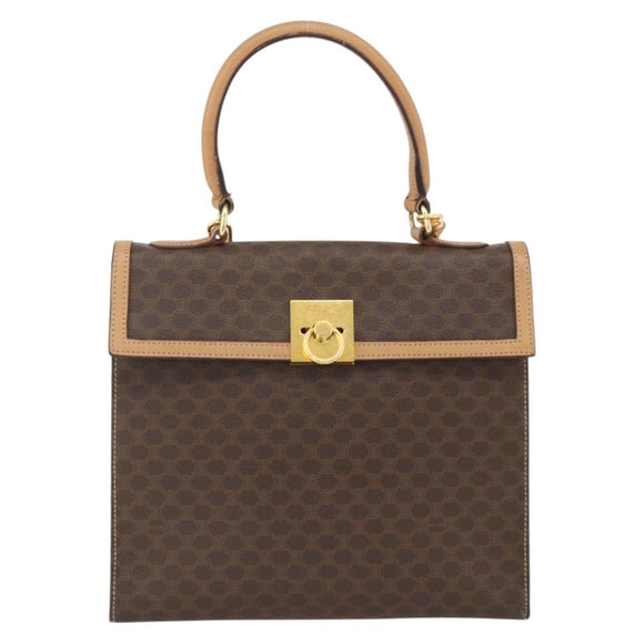 CELINE Macadam Canvas Hand Bag PVC Leather Brown Gold Auth 174092A