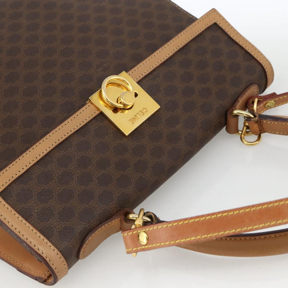 CELINE Macadam Canvas Hand Bag PVC Leather Brown Gold Auth 174092A