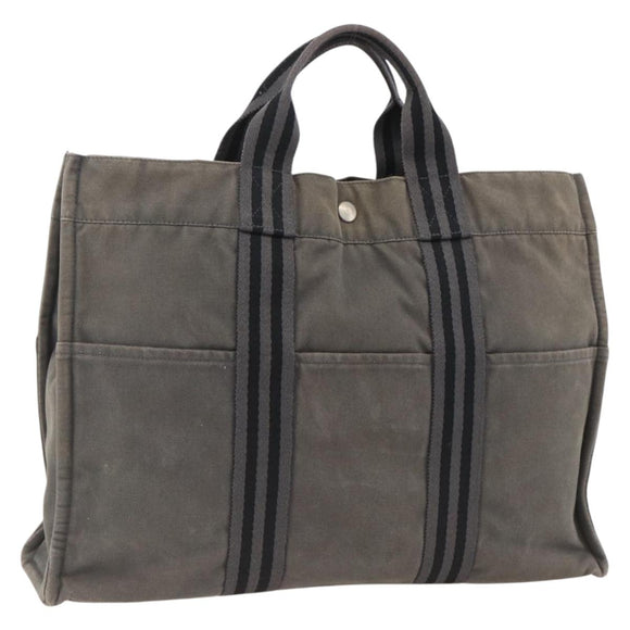 HERMES Fourre Tout MM Tote Bag Canvas Gray Auth 174097