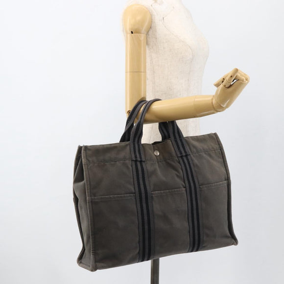 HERMES Fourre Tout MM Tote Bag Canvas Gray Auth 174097