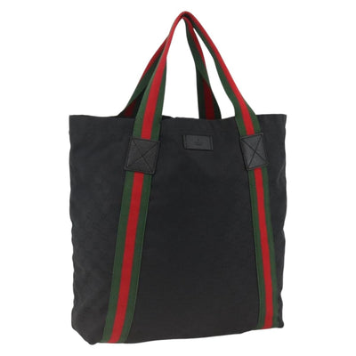 GUCCI GG Canvas Web Sherry Line Tote Bag Black 189669 Auth 174098