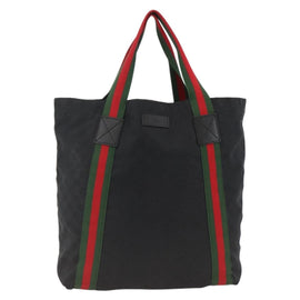 GUCCI GG Canvas Web Sherry Line Tote Bag Black 189669 Auth 174098 - 0