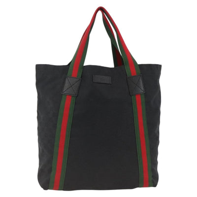 GUCCI GG Canvas Web Sherry Line Tote Bag Black 189669 Auth 174098 - 0