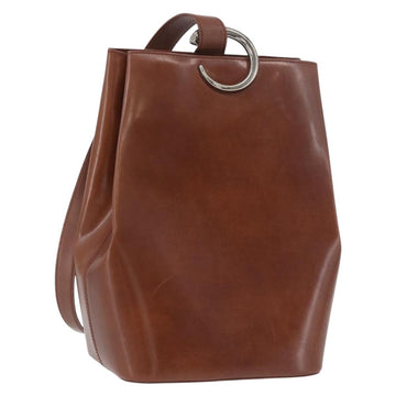CARTIER Shoulder Bag Leather Brown Silver Auth 174111