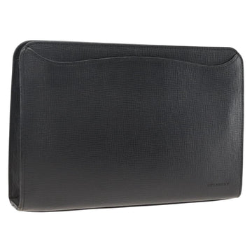 BURBERRY Clutch Bag Leather Black Gold Auth 174120