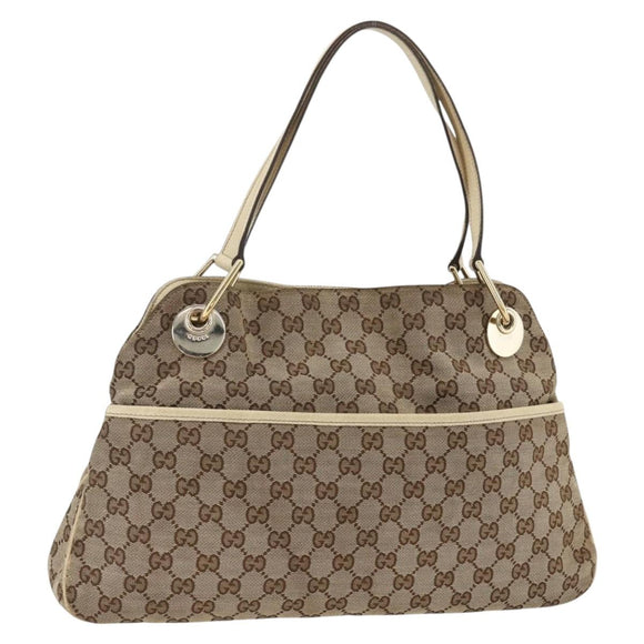 GUCCI GG Canvas Hand Bag Beige Gold 121023 Auth 174123