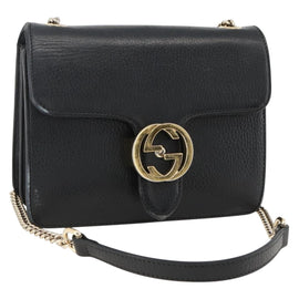 GUCCI Chain Shoulder Bag Leather Black Gold 510304 Auth 174140