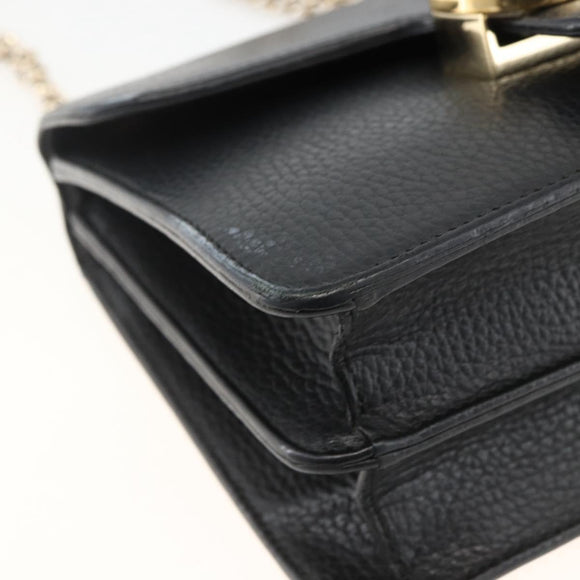 GUCCI Chain Shoulder Bag Leather Black Gold 510304 Auth 174140