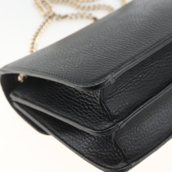 GUCCI Chain Shoulder Bag Leather Black Gold 510304 Auth 174140