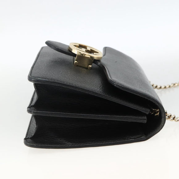 GUCCI Chain Shoulder Bag Leather Black Gold 510304 Auth 174140