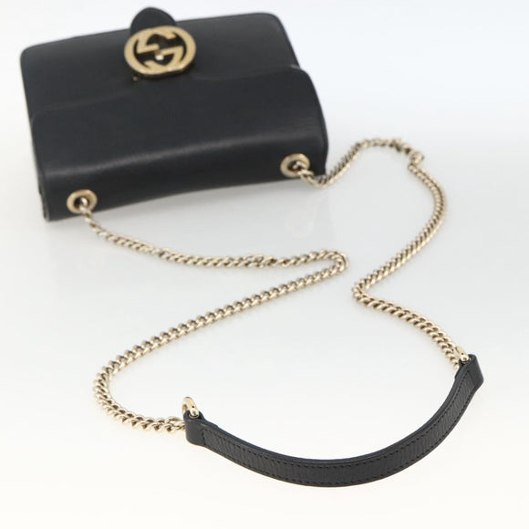 GUCCI Chain Shoulder Bag Leather Black Gold 510304 Auth 174140