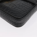 FENDI Mamma Baguette Pouch Leather Black Gold Auth 174141A-14