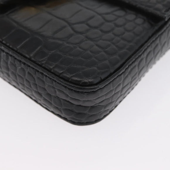 FENDI Mamma Baguette Pouch Leather Black Gold Auth 174141A