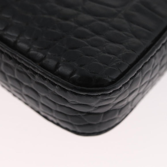 FENDI Mamma Baguette Pouch Leather Black Gold Auth 174141A