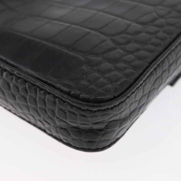 FENDI Mamma Baguette Pouch Leather Black Gold Auth 174141A