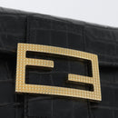 FENDI Mamma Baguette Pouch Leather Black Gold Auth 174141A-17