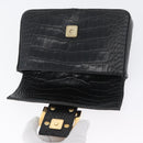 FENDI Mamma Baguette Pouch Leather Black Gold Auth 174141A-9