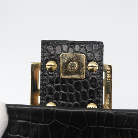 FENDI Mamma Baguette Pouch Leather Black Gold Auth 174141A