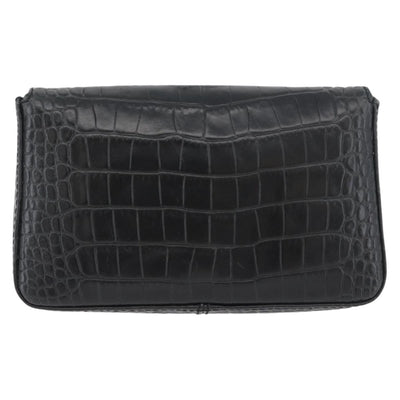 FENDI Mamma Baguette Pouch Leather Black Gold Auth 174141A - 0